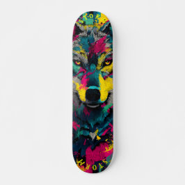 Skateboard Wolf Face Neon Graffiti Art - Edición limitada