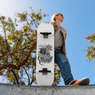 Skateboard Wolf y Raven con el cráneo