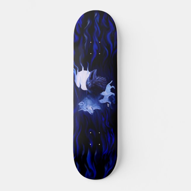 Skateboard Wolf y Raven con luna llena (Anverso)