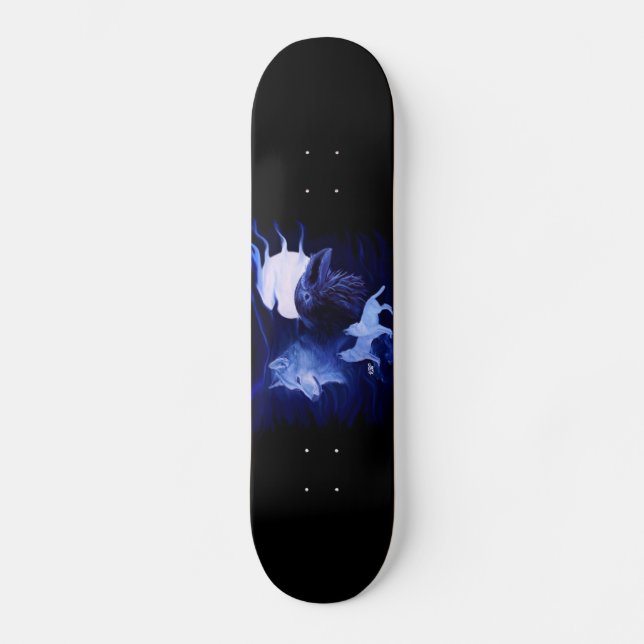 Skateboard Wolf y Raven con luna llena (Anverso)