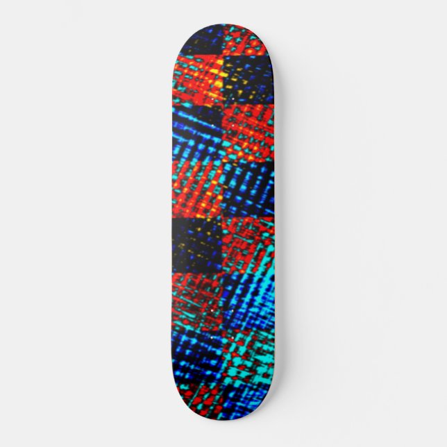 Skateboard Xadrez laranja, azul, fake sujo ou manchado. (Anverso)