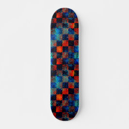 Skateboard Xadrez laranja quase vermelho, azul, falso sujo