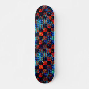Skateboard Xadrez laranja quase vermelho, azul, falso sujo