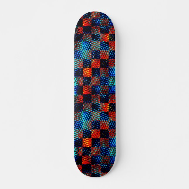 Skateboard Xadrez laranja quase vermelho, azul, falso sujo (Anverso )