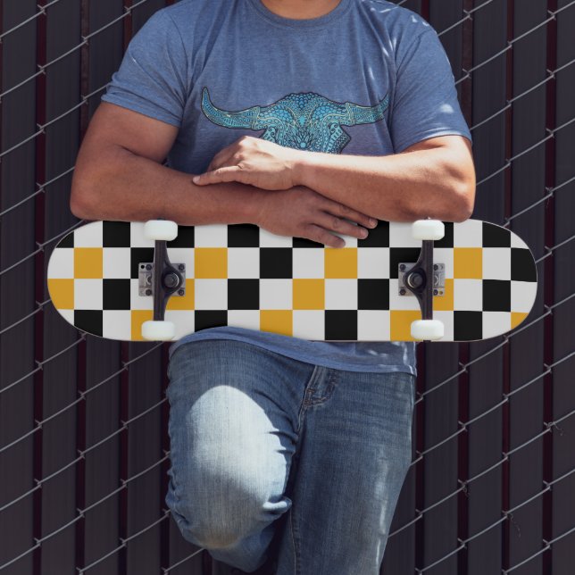 Skateboard Yellow Black White Checkered Pattern Design  (Exterior 3)