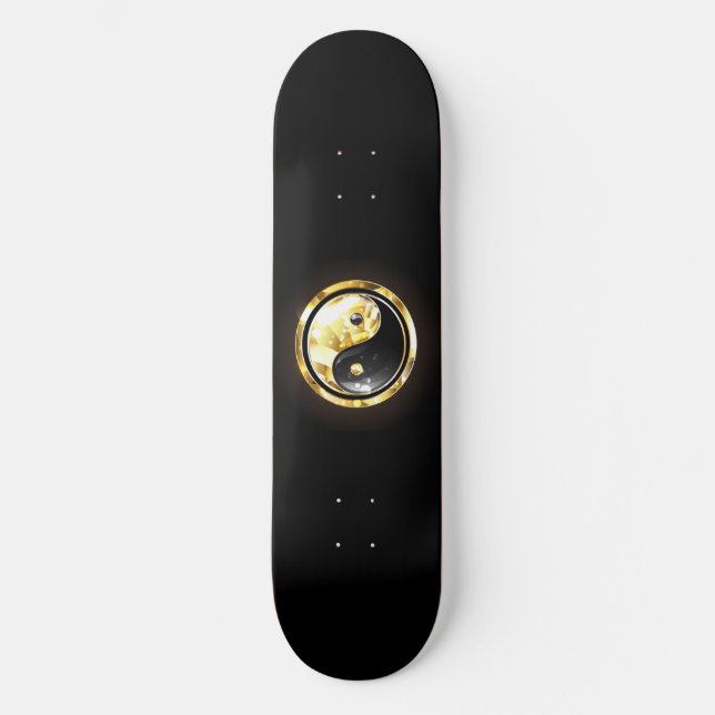 Skateboard Yin Yang dorado en negro (Anverso)
