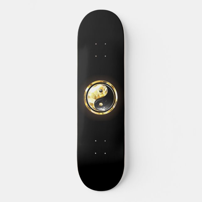 Skateboard Yin Yang dorado en negro (Anverso)