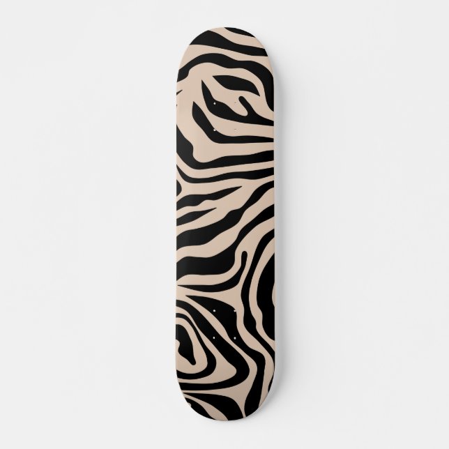 Skateboard Zebra Stripes Cream Beige Animal salvaje negro (Anverso )