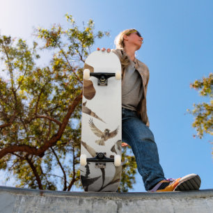 Skateboard Zen Montañas Brumosas Pájaros Naturaleza Minimalis