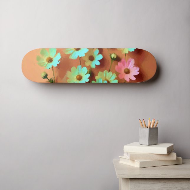 Skateboard Zinnia Elegans Flores (Arte de pared (horz))