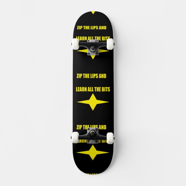 Skateboard Zip los labios diseño amarillo negro (Anverso)