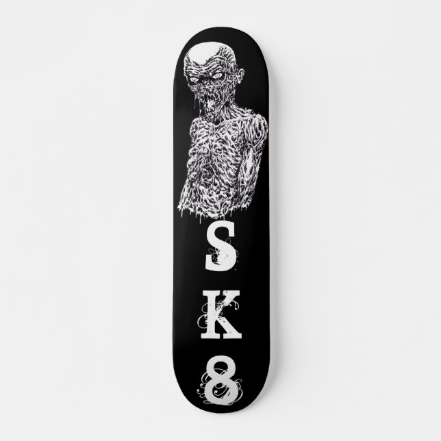 Skateboard Zombie SK8 Arte Blanco Y Negro (Anverso )