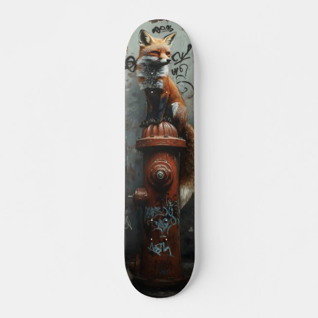 Skateboard Zorro urbano sobre hidrante de fuego - Arte callej (Anverso )
