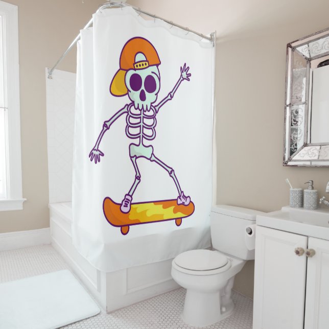 Skateboarding Skeleton Shower Cortina (In situ)
