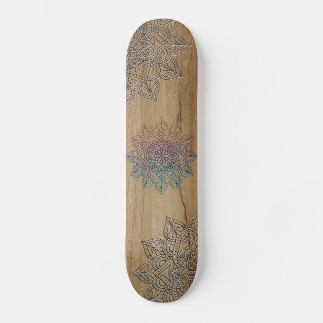 Skateboards mandala gravé dans bois (Anverso)