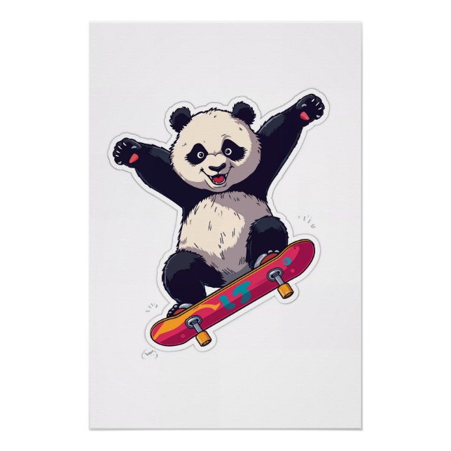 Skater Panda Poster – Skateboarding Panda Wall Art (Anverso)