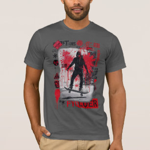 Skater Urbano - Camiseta de Arte Red Grunge Street