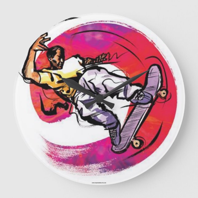 Skaterboarder con reloj de pared de fondo giratori (Anverso)