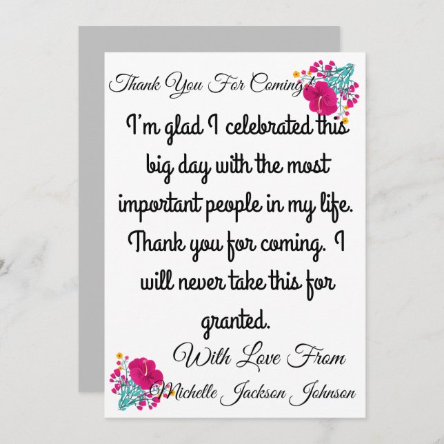 Skaymarts | Tarjeta floral de agradecimiento por v (Anverso / Reverso)