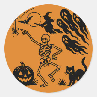 Skeleton bailarín y Pegatina de Halloween Gato Neg