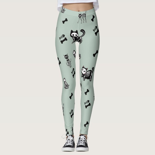 Skeleton Cat Fish Skeleton Bone Leggings (Anverso)