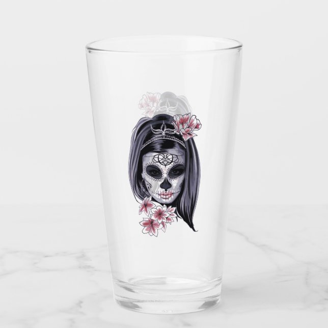 Skeleton Chica Punk Rock Beber Tumbler de vidrio (Anverso)