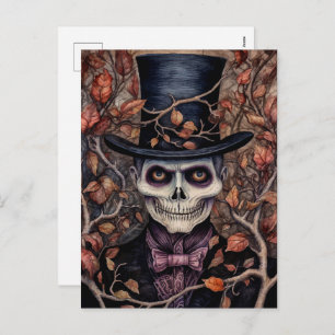 Skeleton en la postal estilo Halloween