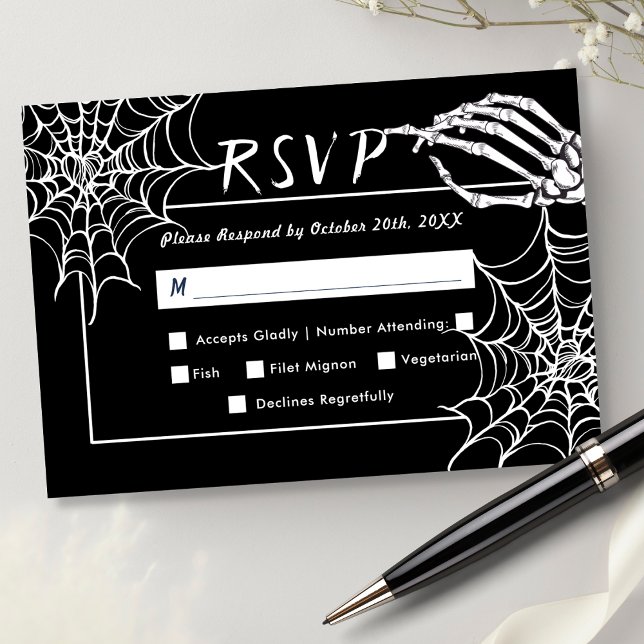 Skeleton gótico negro elegante Hallowedding RSVP (Subido por el creador)