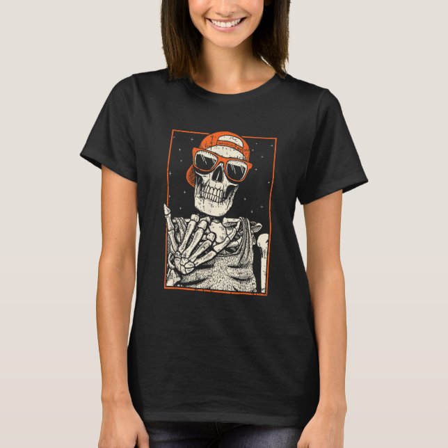 Skeleton mano de Rock & Roll Camisetas de Hallowee (Anverso)