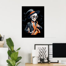 Skeleton Saxaphone Poster Decoración de pared