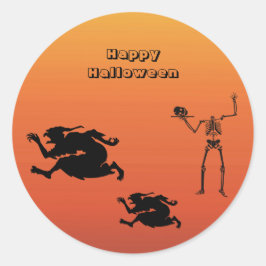 Skeleton Witch Halloween Classic Round Pegatina