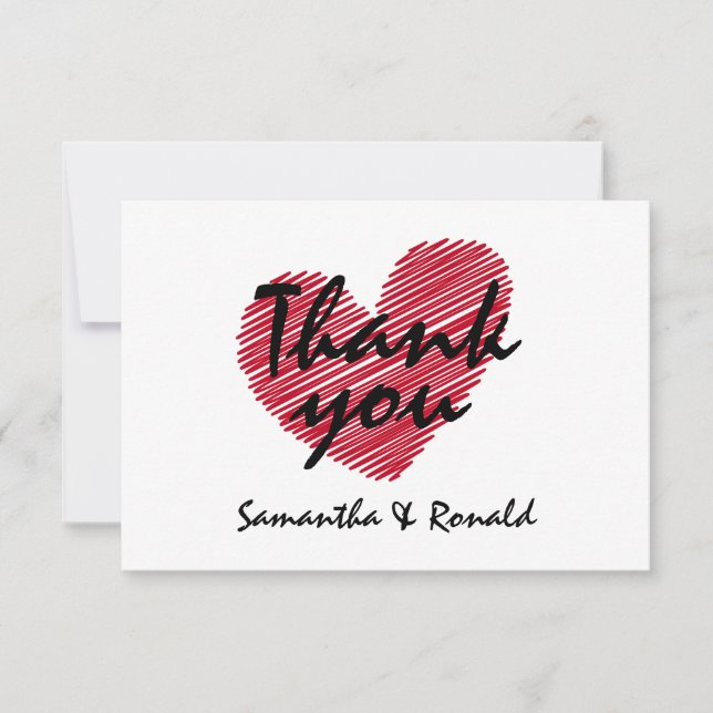 Sketchy Red Heart Boda Gracias Tarjeta (Anverso)