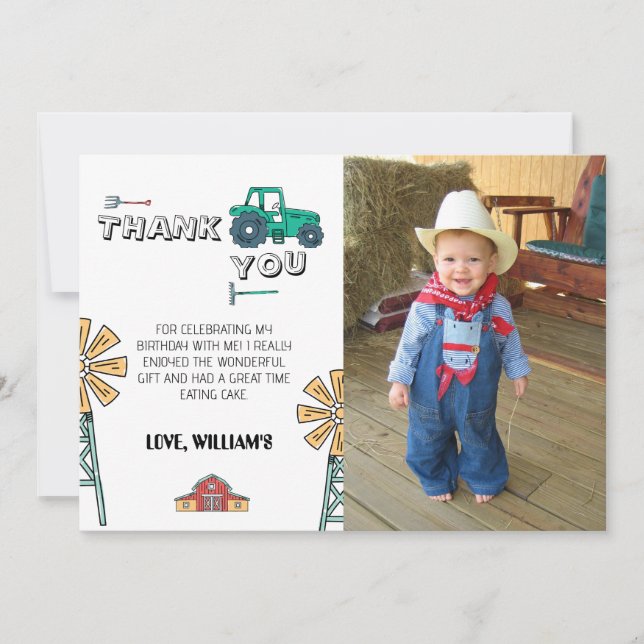 Sketchy Tractor Farm Photo Birday Gracias Tarjeta (Anverso)
