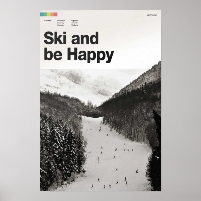 Ski and Be Happy - Esquiar al Poster de Arte Impri (Frente)