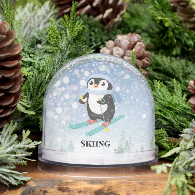 Skiing Penguin Sport Design Snow Globe (Invierno)