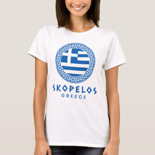 Skopelos y bandera de Grecia camiseta blanca para 