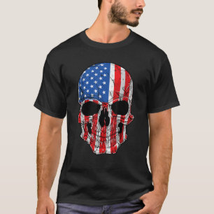 Skull American Flag 4 de julio camiseta Hombres Mu