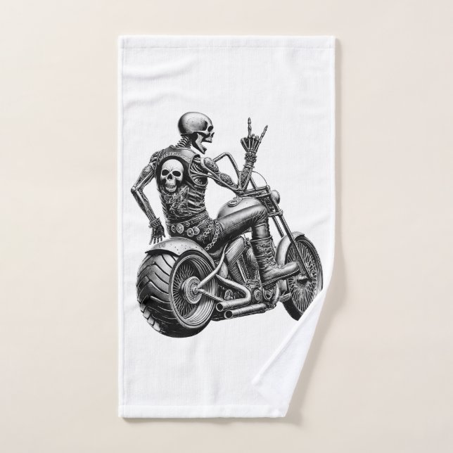 "Skull-Biker" auf heissem Motorrad (Toalla de mano)