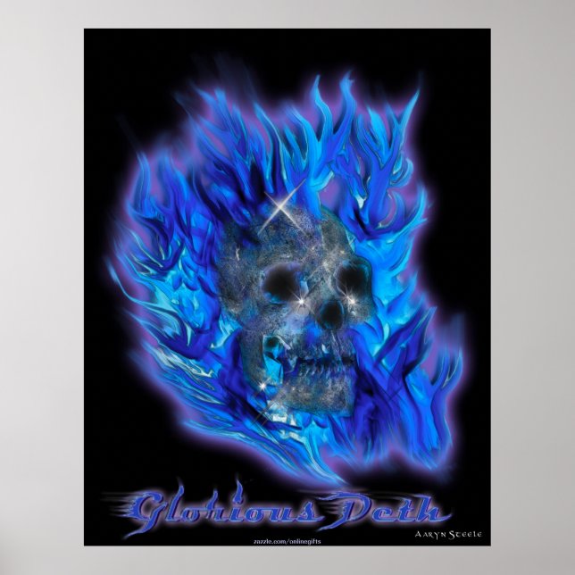 SKULL & BLUE FLAMES Aaryn Steele Poster de Arte (Frente)
