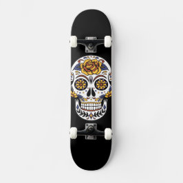 Skull de azúcar rosa amarillo en Skateboard negro