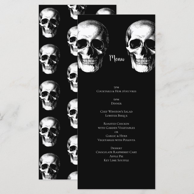 Skull Gothic Halloween Boda Menu (Anverso / Reverso)