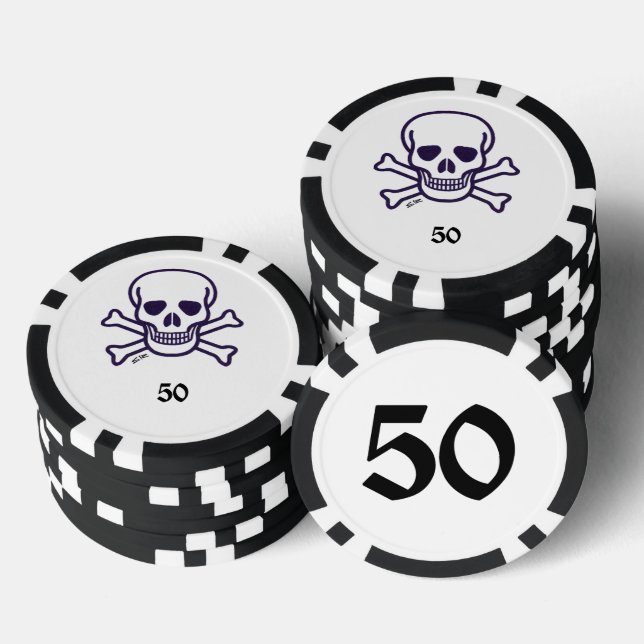 Skull n Bones 50 chip de póquer a rayas (Pila)
