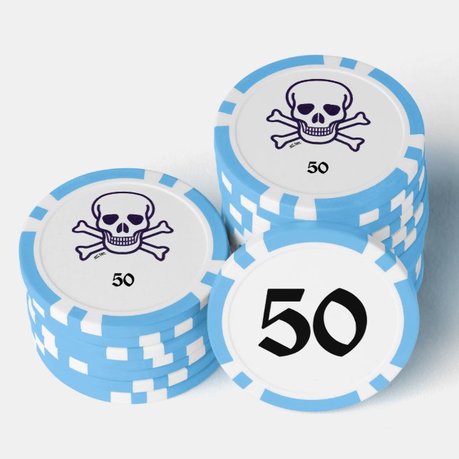 Skull n Bones 50 chip de póquer de rayas azules cl (Pila)
