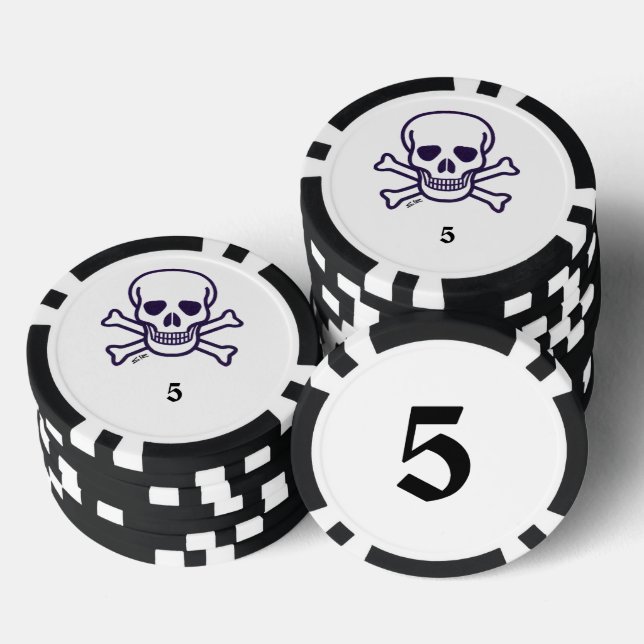 Skull n Bones 5 chips de póquer a rayas (Pila)