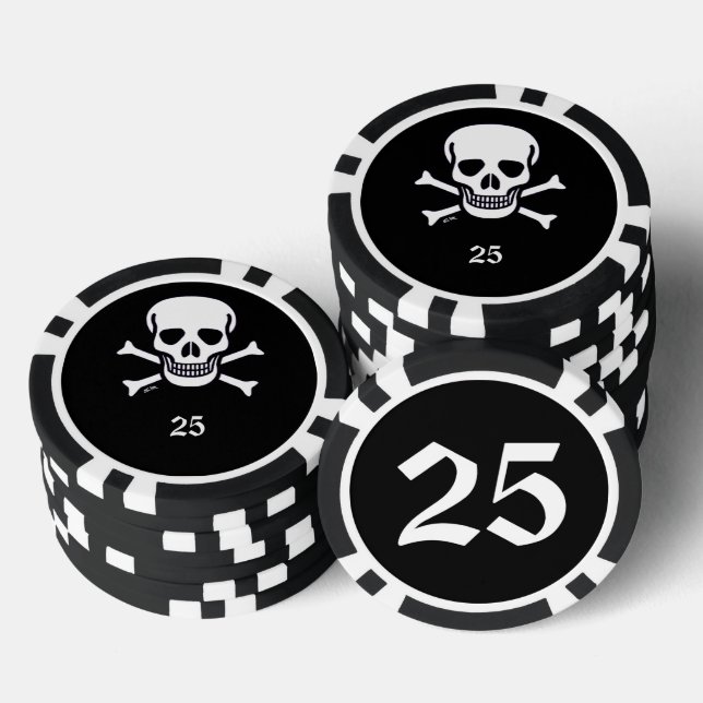Skull n Bones negro 25 rayas chip de póquer (Pila)