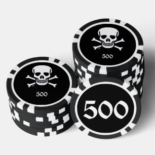 Skull n Bones negro 500 rayas chip de póquer