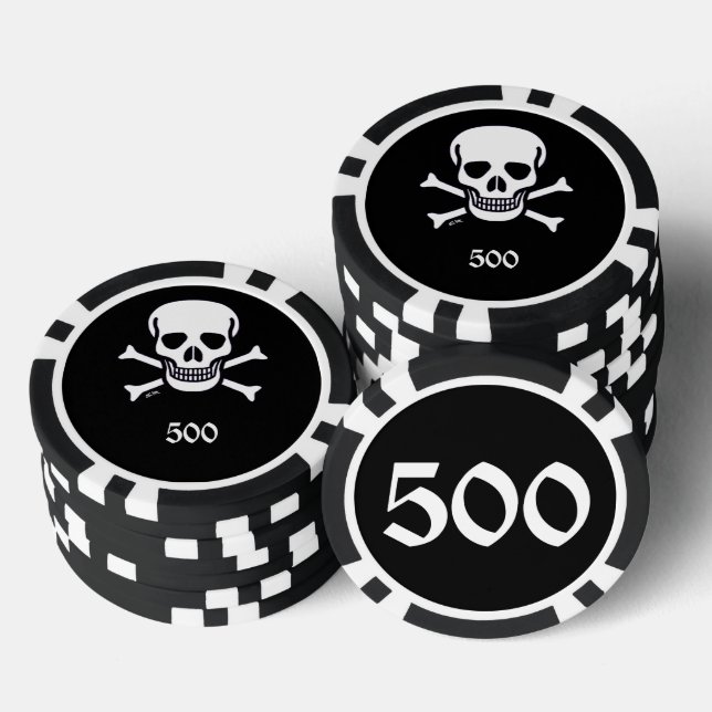 Skull n Bones negro 500 rayas chip de póquer (Pila)