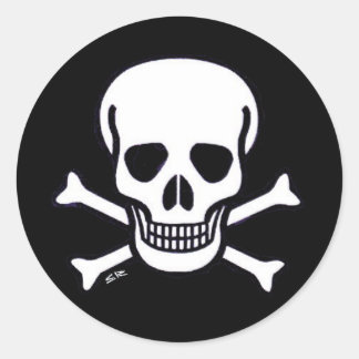 Skull n Bones pegatinas redondos negros pequeños