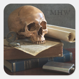 Skull on Books pegatinas de monogramas personaliza