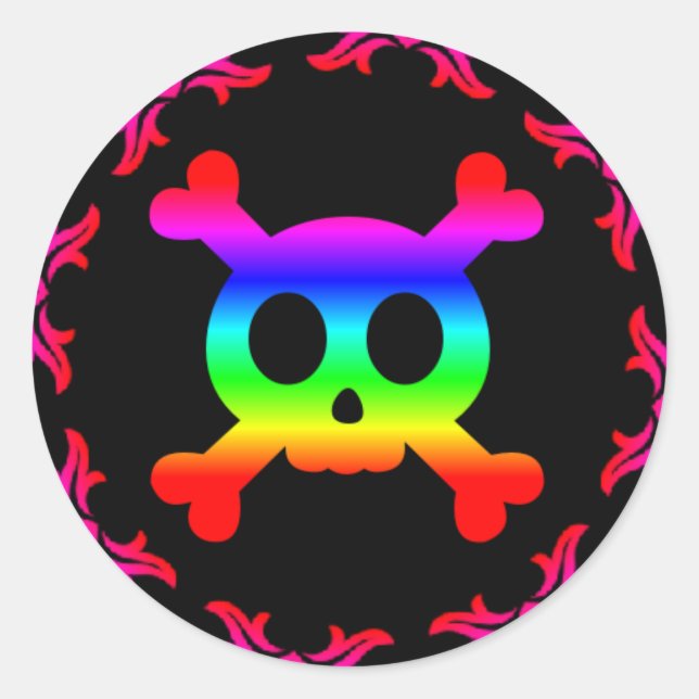 Skull y Crossbone Rainbow Pegatina (Anverso)